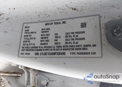 2022 Tesla Model 3 Rear-Wheel Drive from USA, damaged, VIN 5YJ3E1EA5NF330490